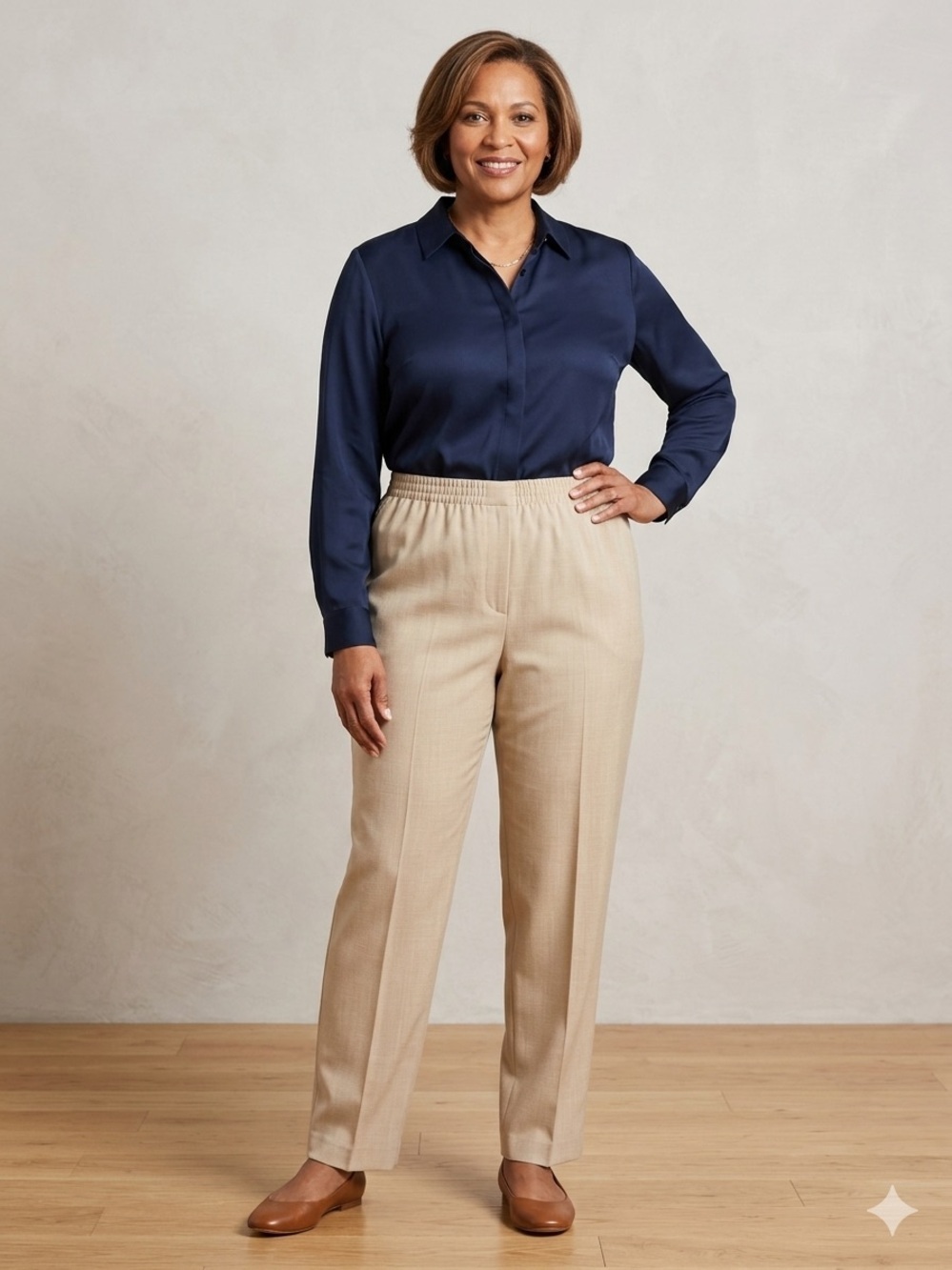Briggs New York Elastic-Waist Tan Women’s 20 W Trousers & Pockets